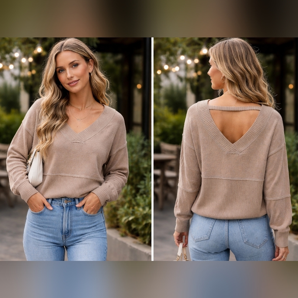 BKE Sweater Top Size M Medium Tan Long Sleeve Stretch Shirt Cardigan The Buckle